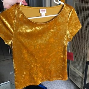 XS yellow velvet crop top NWT